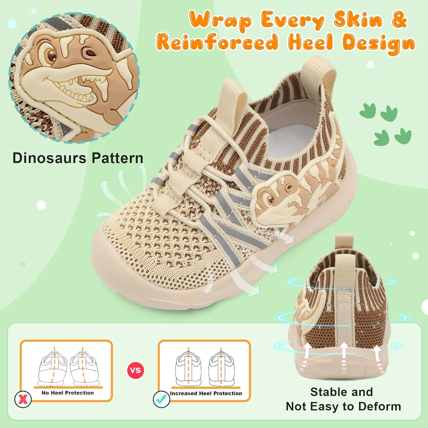 FEETCITY Toddler Shoes Boys Girls Walking Shoes Toddler Slip On Shoes Wide Kids Tennis Shoes Lightweight Toddler Dinosaur Shoes Baby Sneakers