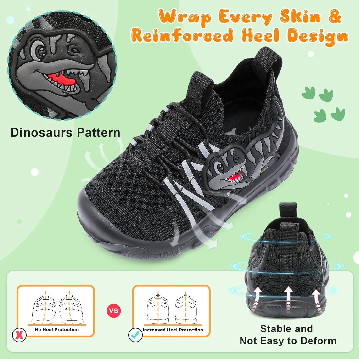 FEETCITY Toddler Shoes Boys Girls Walking Shoes Toddler Slip On Shoes Wide Kids Tennis Shoes Lightweight Toddler Dinosaur Shoes Baby Sneakers