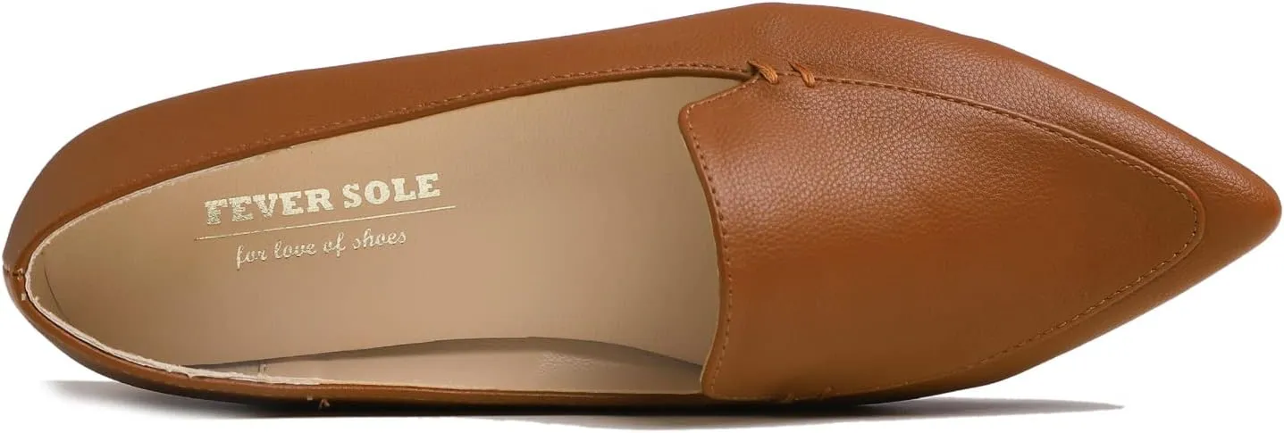 FEVERSOLE Women's Loafer Flat Pointed Deco Low Heel Fashion Slip On Dress Driving Office Shoes