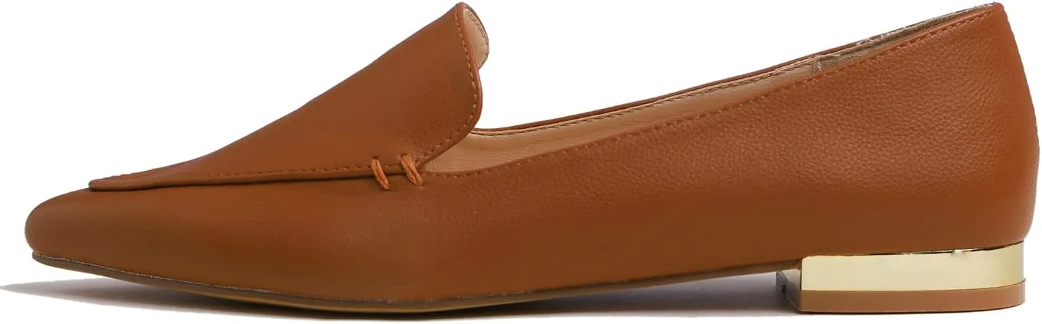 FEVERSOLE Women's Loafer Flat Pointed Deco Low Heel Fashion Slip On Dress Driving Office Shoes