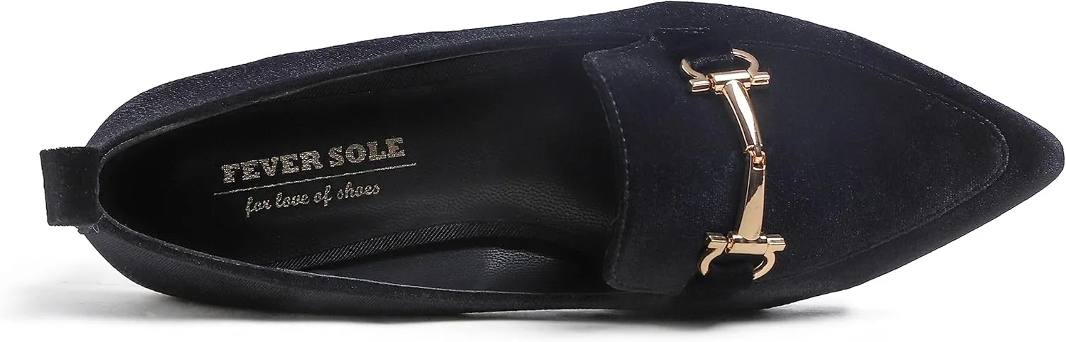 FEVERSOLE Women's Loafer Flat Pointed Deco Low Heel Fashion Slip On Dress Driving Office Shoes