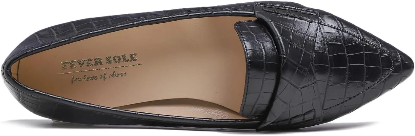 FEVERSOLE Women's Loafer Flat Pointed Fashion Slip On Comfort Driving Office Shoes