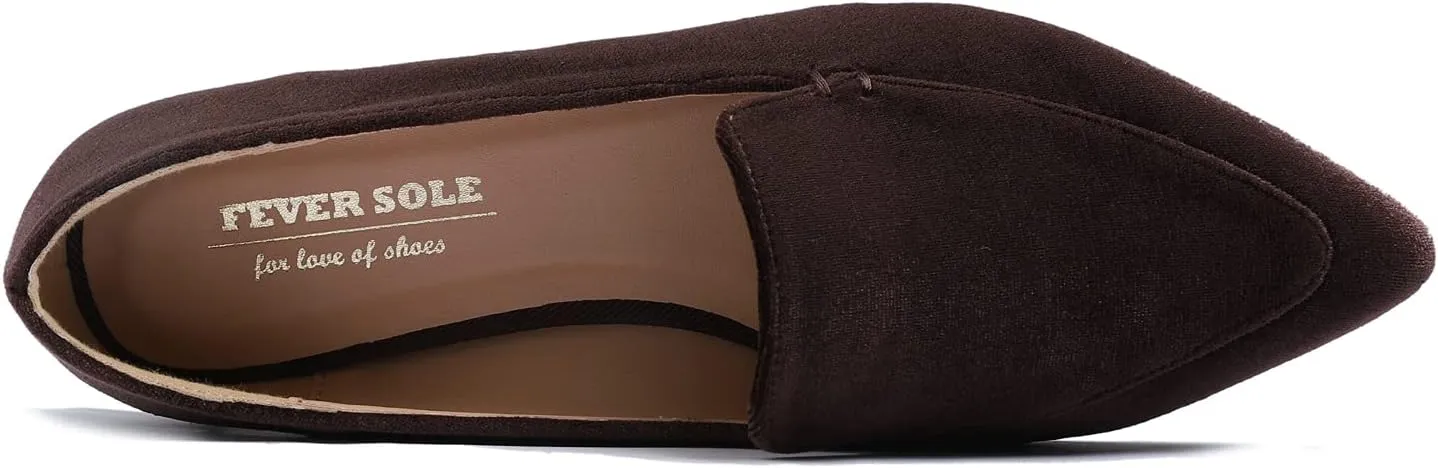 FEVERSOLE Women's Loafer Flat Pointed Fashion Slip On Comfort Driving Office Shoes