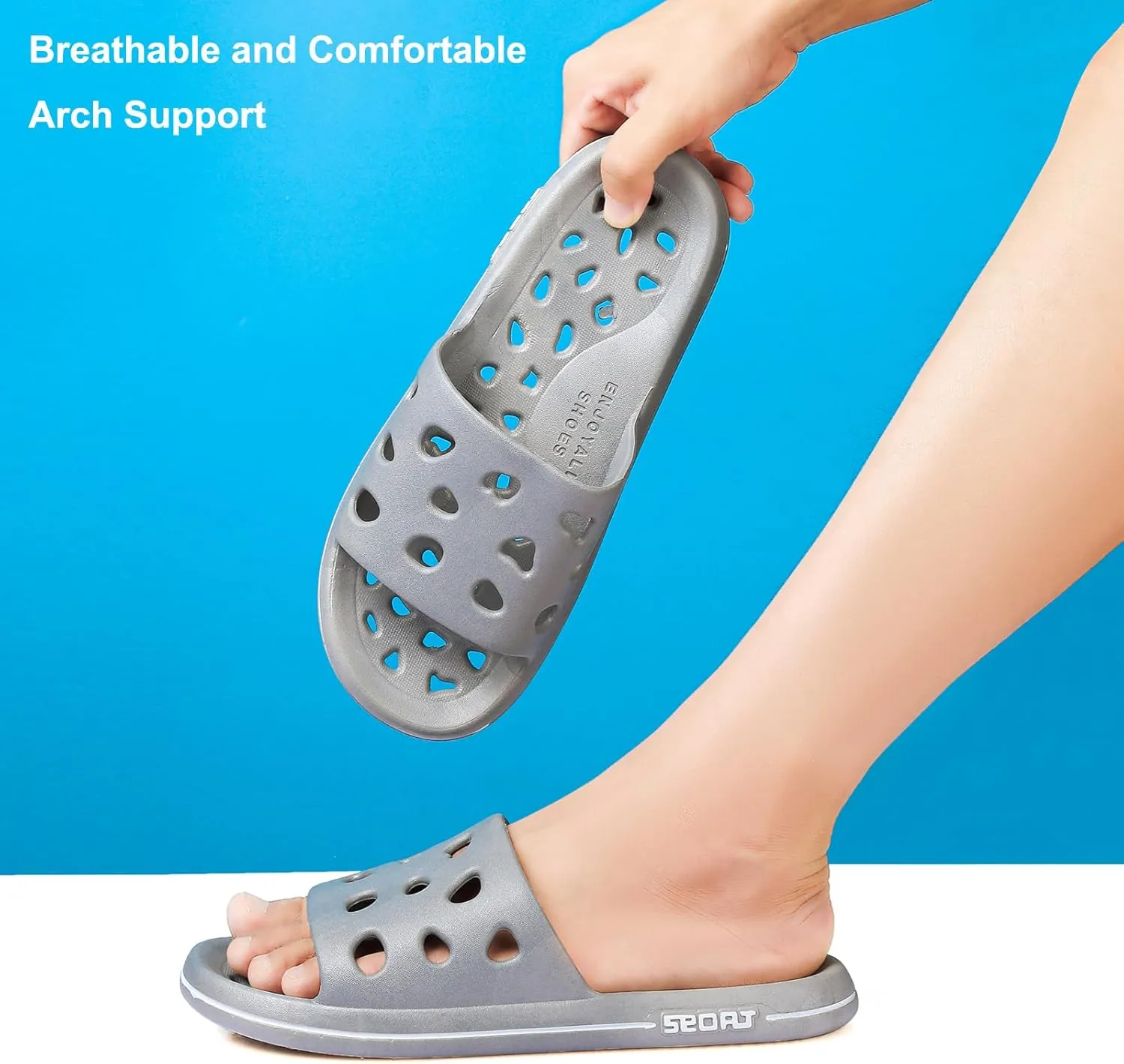 FINLEEO Shower Sandals with Drainage Holes - Quick Drying Bathroom & Gym Slippers for Men and Women