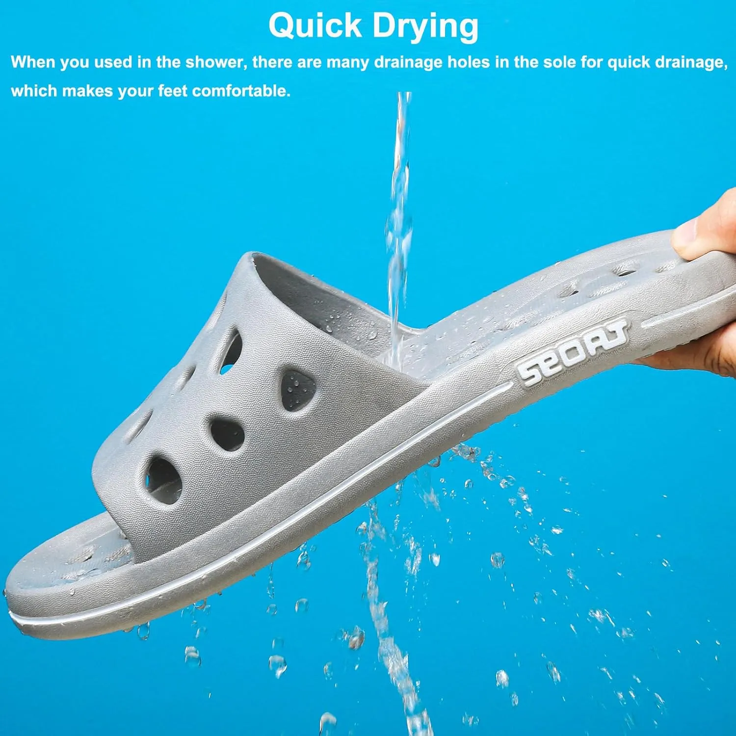 FINLEEO Shower Sandals with Drainage Holes - Quick Drying Bathroom & Gym Slippers for Men and Women