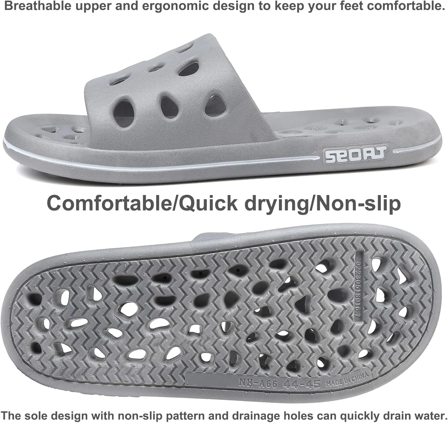 FINLEEO Shower Sandals with Drainage Holes - Quick Drying Bathroom & Gym Slippers for Men and Women