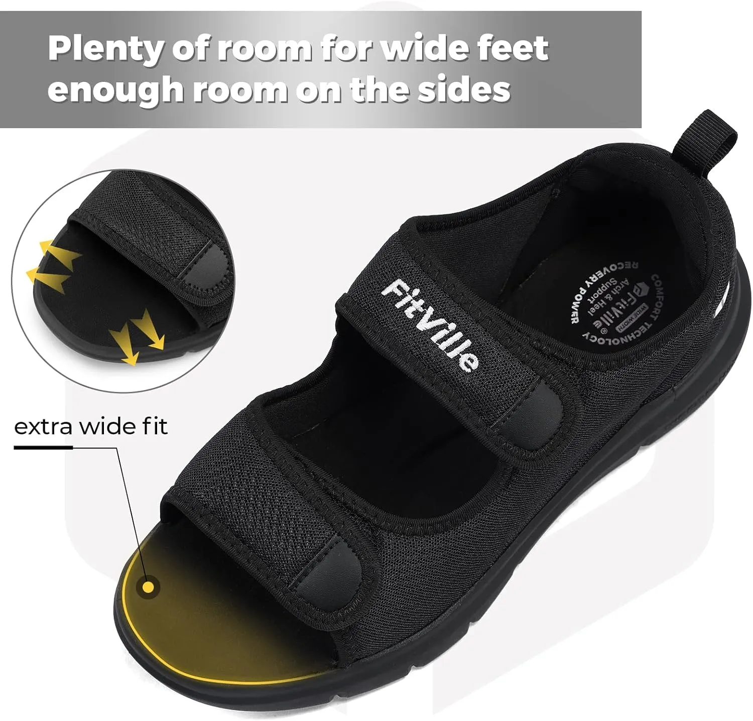 FitVille Diabetic Sandals for Men Wide Width with Arch Support, Men Diabetic Sandals Adjustable