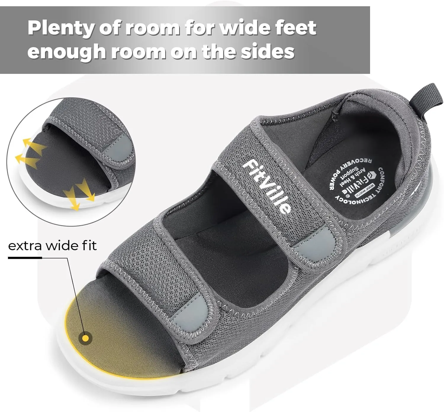 FitVille Diabetic Sandals for Men Wide Width with Arch Support, Men Diabetic Sandals Adjustable