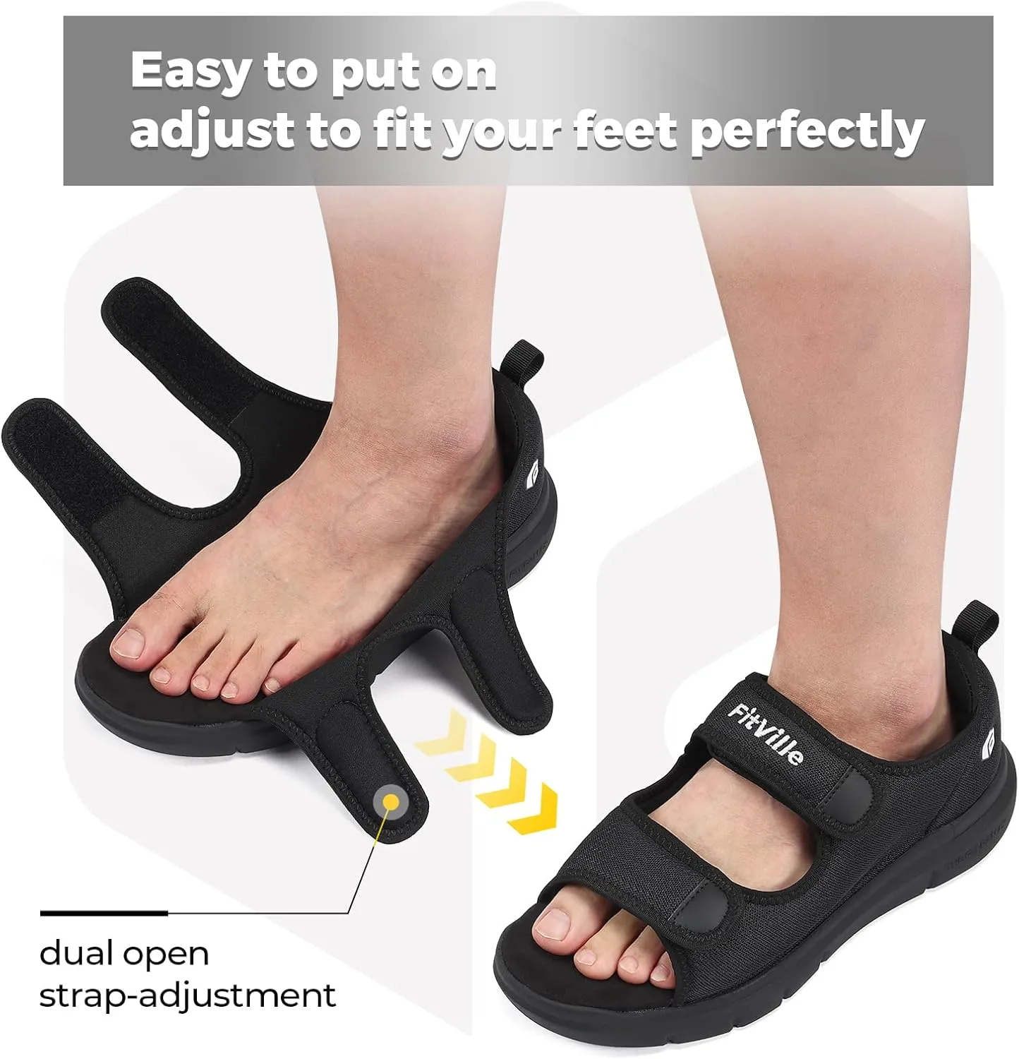 FitVille Diabetic Sandals for Men Wide Width with Arch Support, Men Diabetic Sandals Adjustable