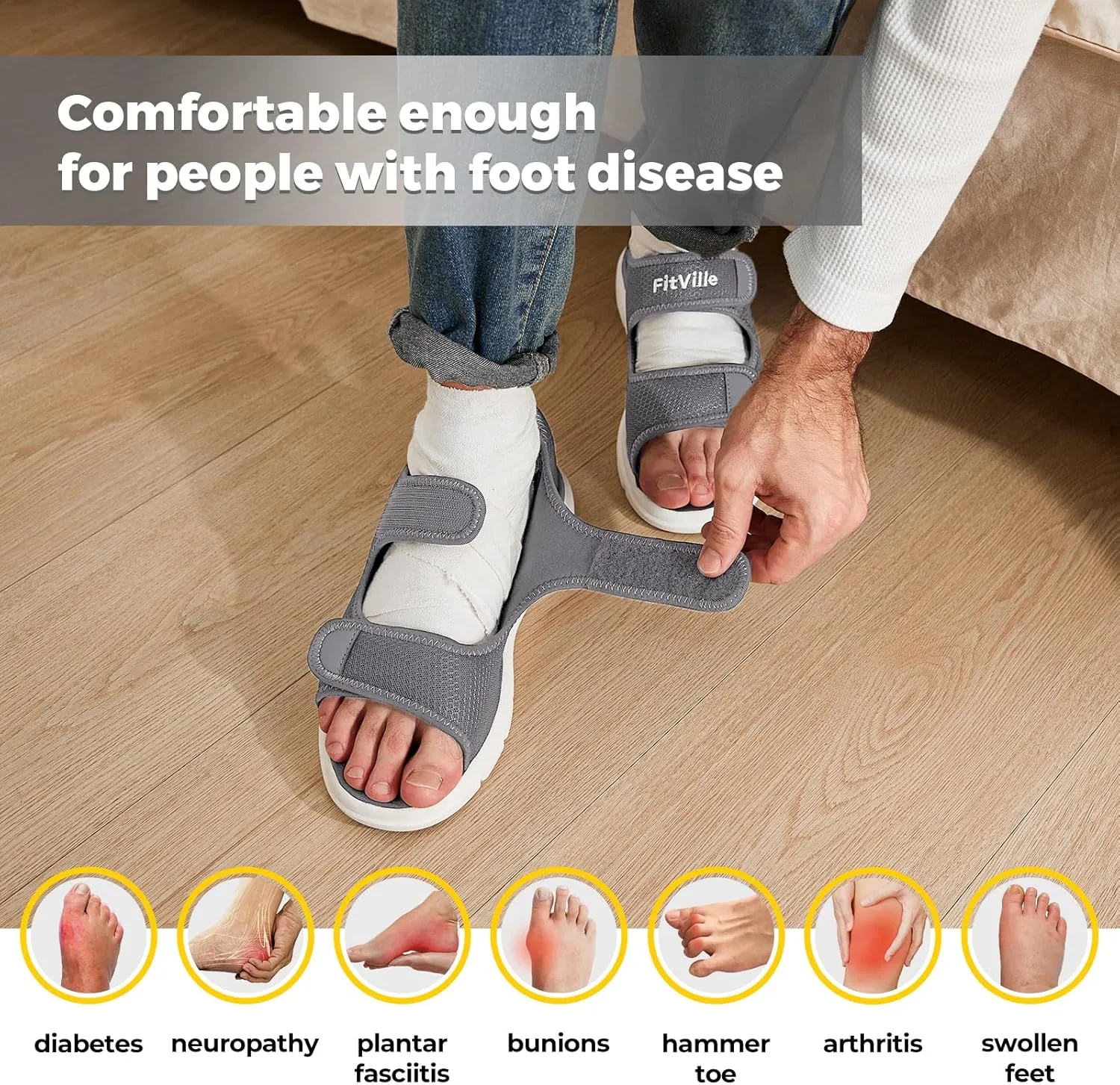 FitVille Diabetic Sandals for Men Wide Width with Arch Support, Men Diabetic Sandals Adjustable