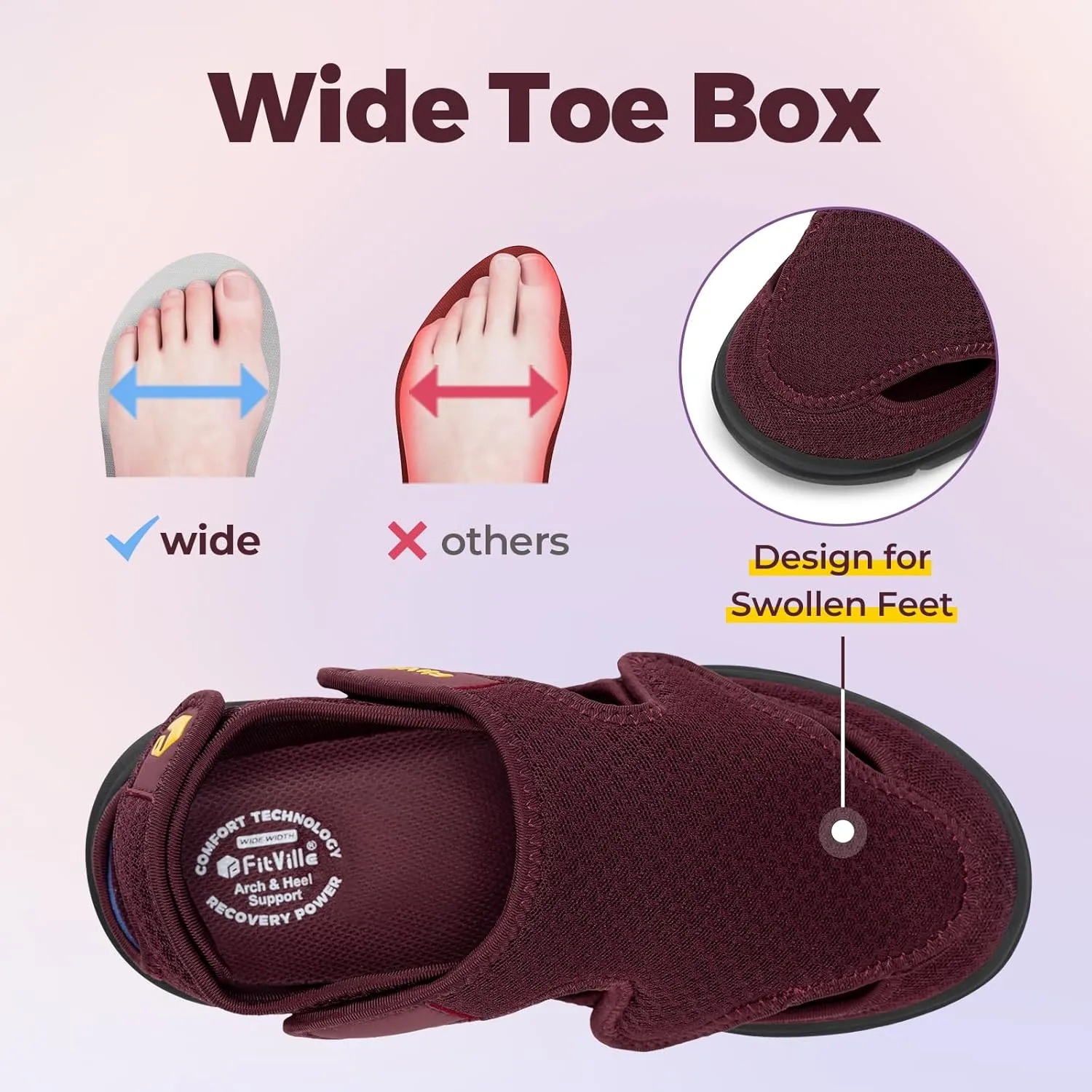 FitVille Diabetic Sandals for Women,Wide Width Diabetic Shoes with Arch Support,Fully Adjustable Straps Sandals for Women