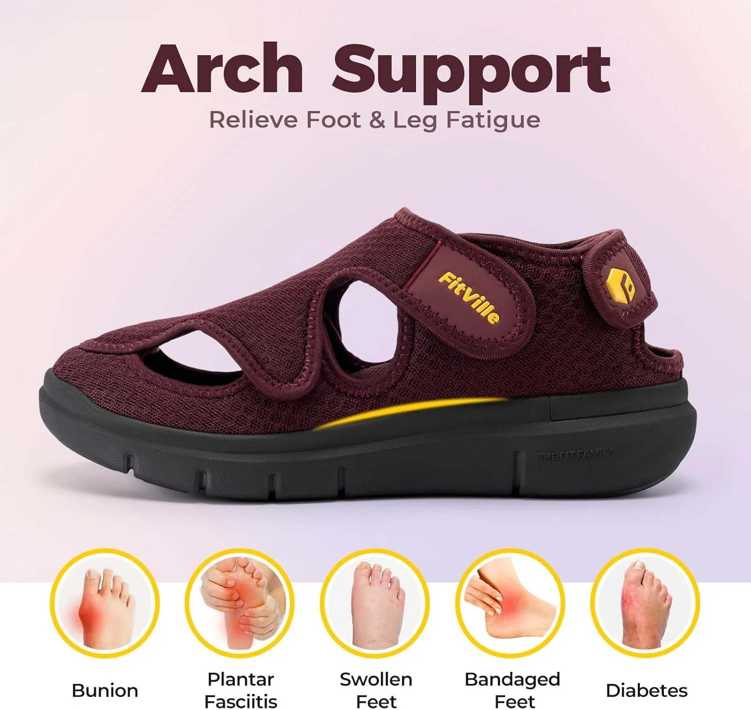 FitVille Diabetic Sandals for Women,Wide Width Diabetic Shoes with Arch Support,Fully Adjustable Straps Sandals for Women
