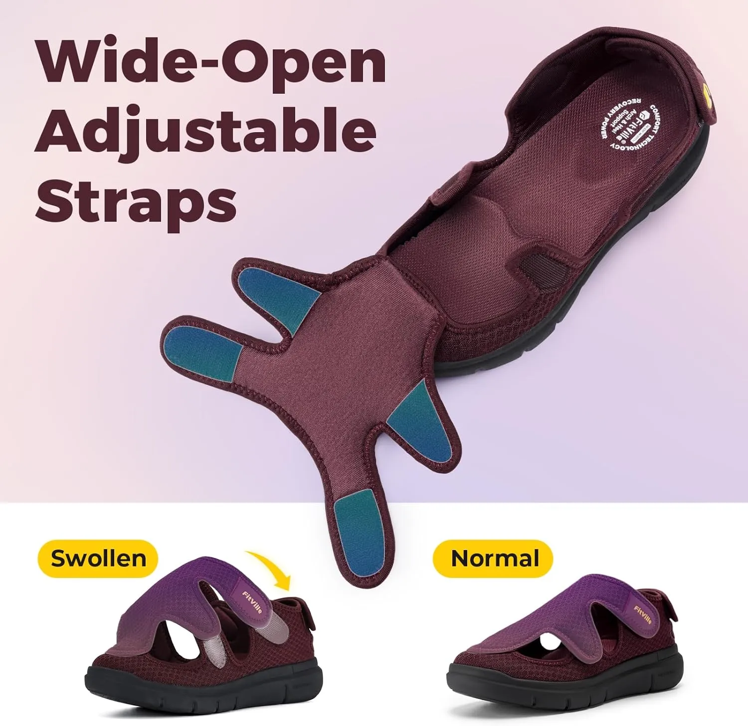 FitVille Diabetic Sandals for Women,Wide Width Diabetic Shoes with Arch Support,Fully Adjustable Straps Sandals for Women