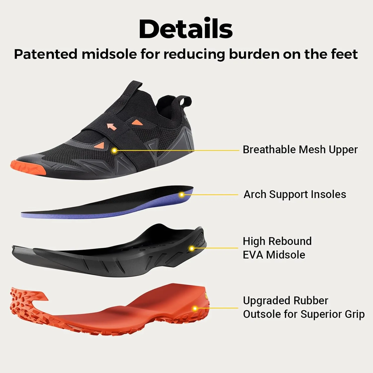 FitVille Men's Extra Wide Slip On Shoes Comfortable Orthopedic Hiking Sneakers with Arch Support Slip Resistant Trekking Walking Shoes for Travel Camping
