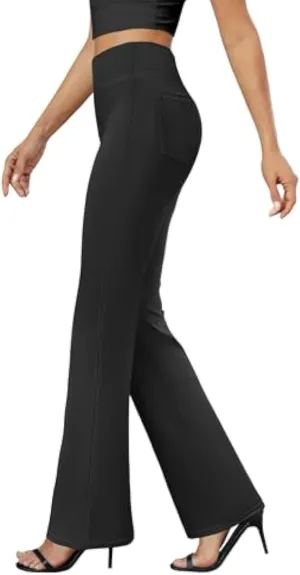 FLORENCE IISA Womens Bootcut Dress Pants High Waist Stretch Work Trousers (Black,M)