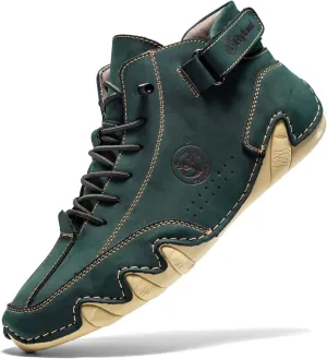 FLYLAND Men's Casual Leather Fashion Sneakers Ankle Chukka Boots Slip On Lightweight Loafers Walking Driving Shoes
