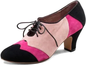 FOWT Women Patchwork Round Closed Toe Oxford Loafers Wingtip Self Tie Mid Heel Pumps School Dress Party Daily Office Shoes Size 4-15 US