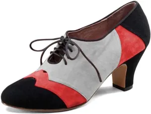 FOWT Women Patchwork Round Closed Toe Oxford Loafers Wingtip Self Tie Mid Heel Pumps School Dress Party Daily Office Shoes Size 4-15 US