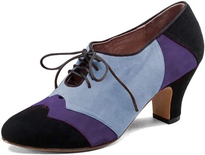 FOWT Women Patchwork Round Closed Toe Oxford Loafers Wingtip Self Tie Mid Heel Pumps School Dress Party Daily Office Shoes Size 4-15 US