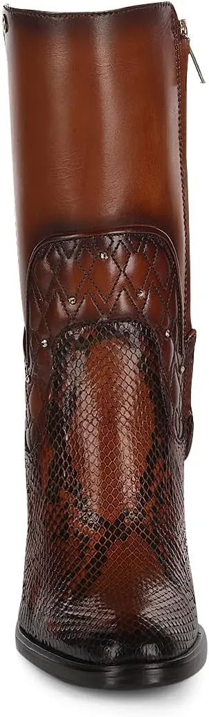 FRANCO CUADRA Women's High Heeled Ankle Boots in Genuine Python Leather with Zipper Brown T43PBRN