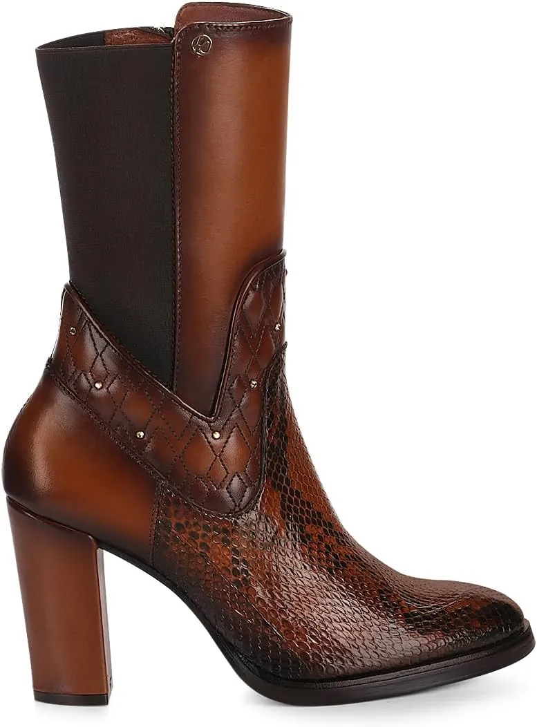 FRANCO CUADRA Women's High Heeled Ankle Boots in Genuine Python Leather with Zipper Brown T43PBRN