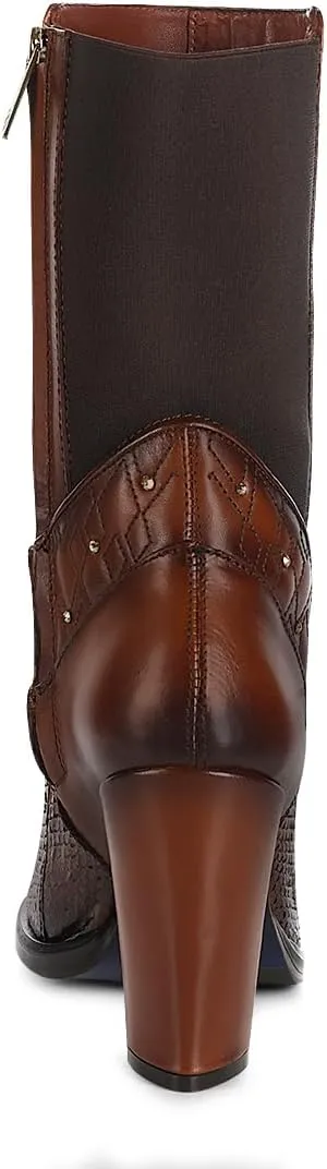 FRANCO CUADRA Women's High Heeled Ankle Boots in Genuine Python Leather with Zipper Brown T43PBRN