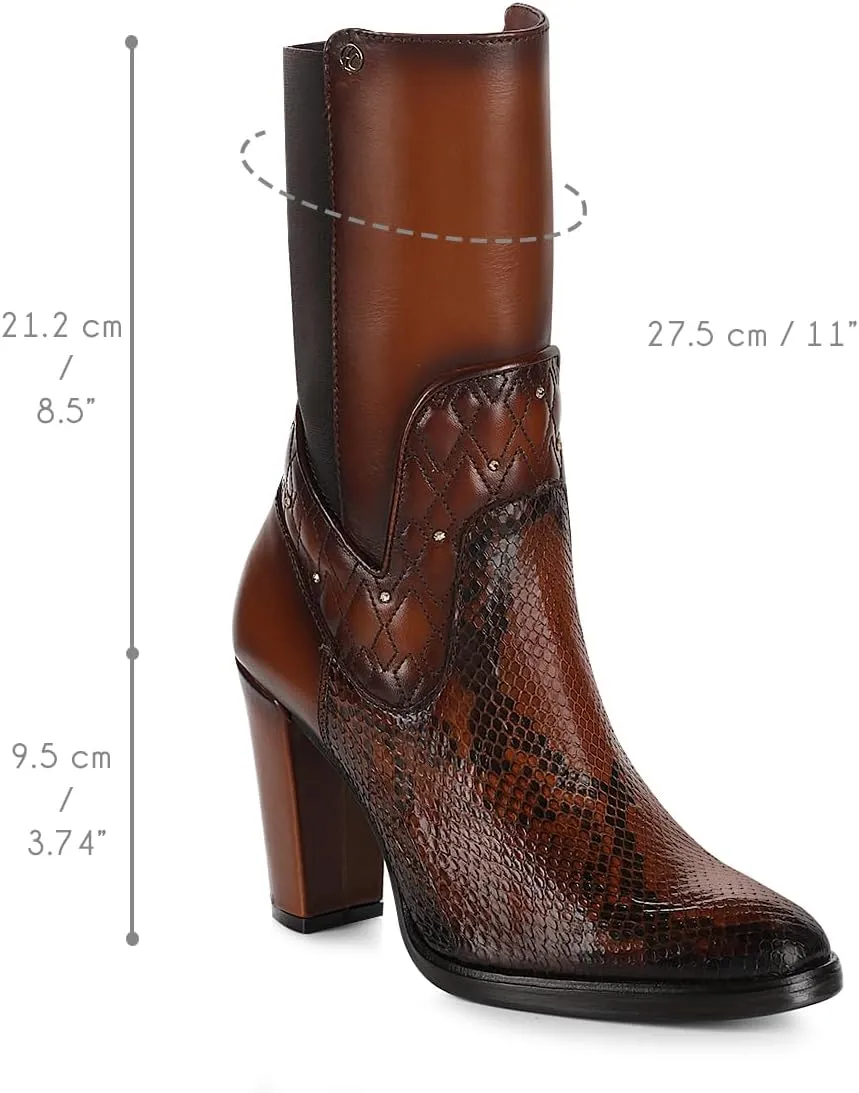 FRANCO CUADRA Women's High Heeled Ankle Boots in Genuine Python Leather with Zipper Brown T43PBRN