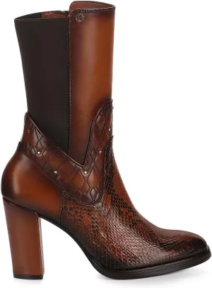 FRANCO CUADRA Women's High Heeled Ankle Boots in Genuine Python Leather with Zipper Brown T43PBRN