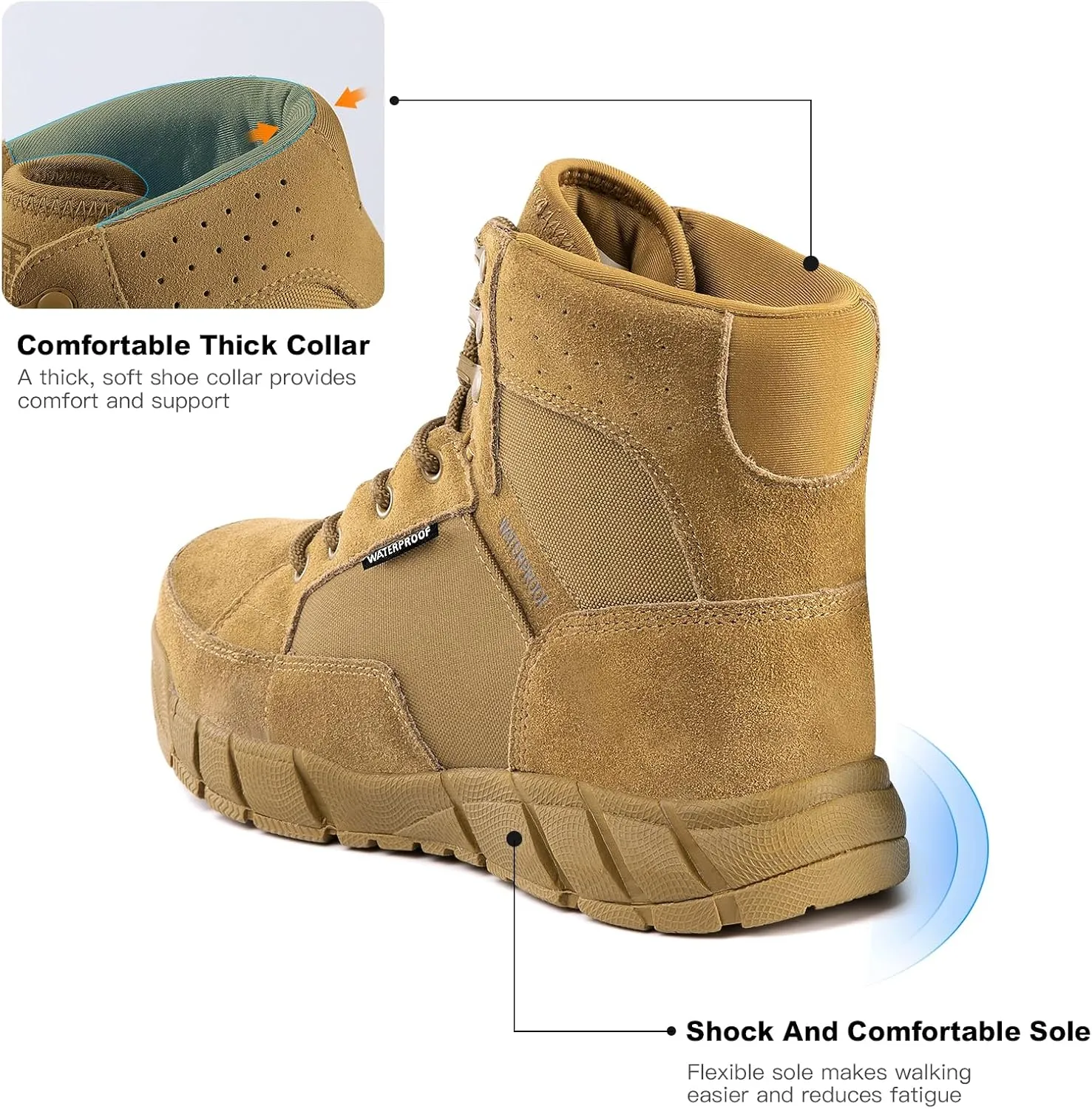 FREE SOLDIER Hiking Work Boots Men's Tactical Boots 6 Inches Waterproof Military Boots Outdoors Desert Boots