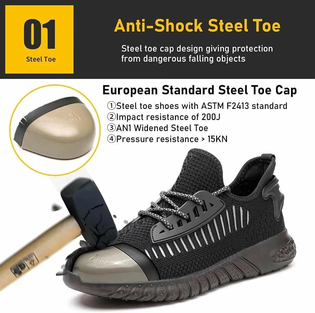 Furuian Steel Toe Shoes for Men Comfortable Safety Shoes Non Slip Steel Toe Sneakers Warehouse Industry Contstruction Mens Work Shoes