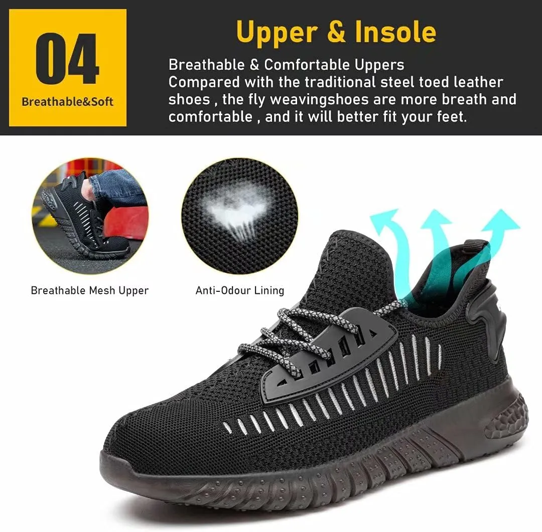 Furuian Steel Toe Shoes for Men Comfortable Safety Shoes Non Slip Steel Toe Sneakers Warehouse Industry Contstruction Mens Work Shoes