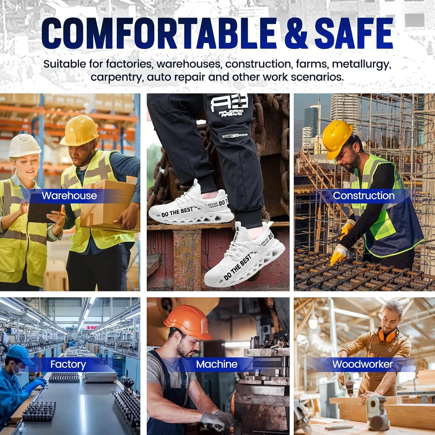 Furuian Steel Toe Sneakers for Men Women Lightweight Safety Shoes Comfortable Puncture Proof Slip On Indestructible Work Shoes