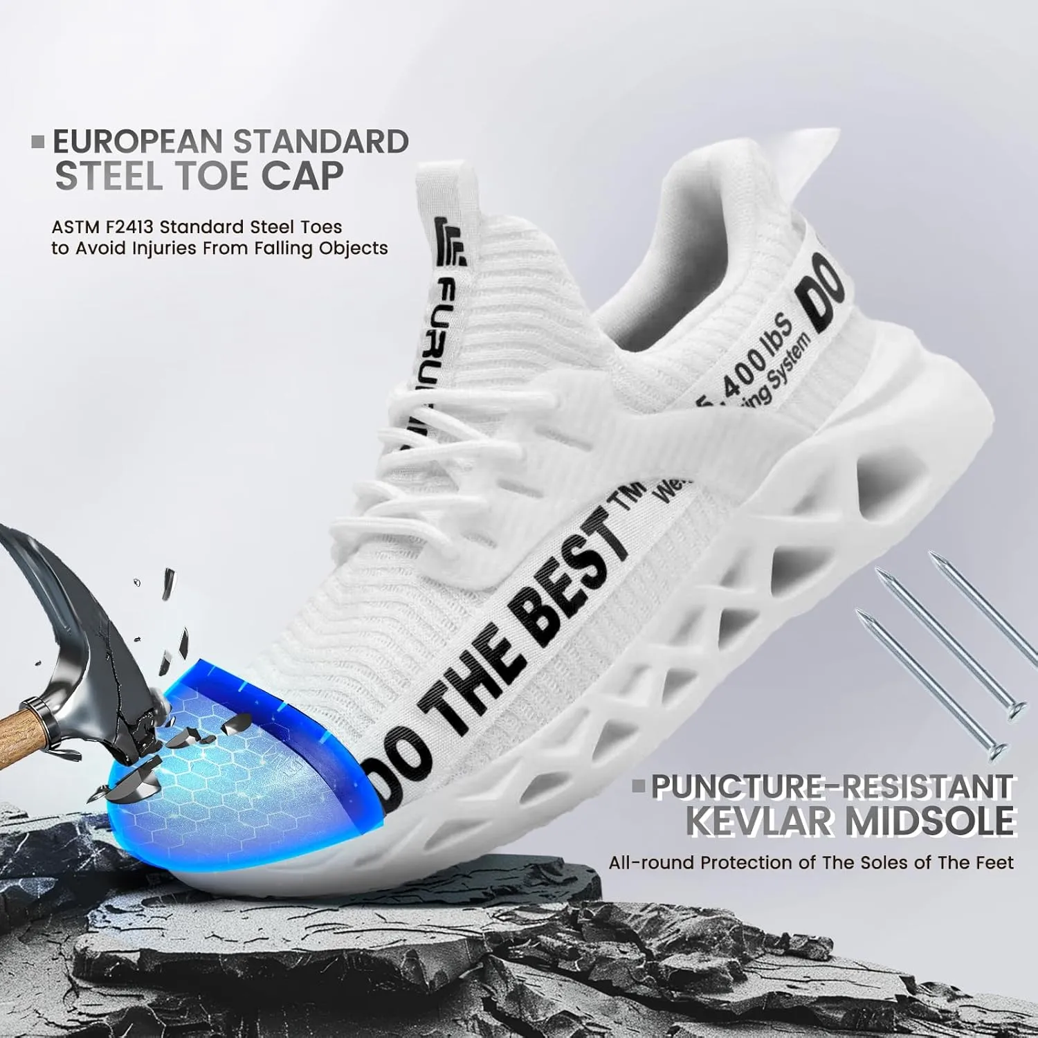 Furuian Steel Toe Sneakers for Men Women Lightweight Safety Shoes Comfortable Puncture Proof Slip On Indestructible Work Shoes