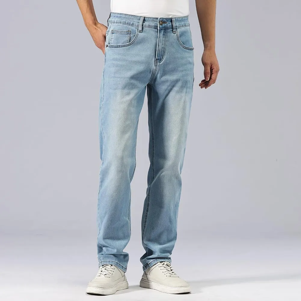 GAIAKOU Men's Baggy Slim Fit Stretch Work Jeans - Straight Loose Blue Elastic