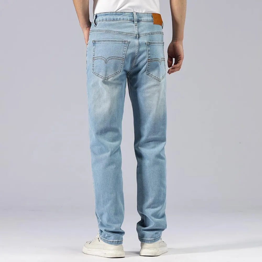 GAIAKOU Men's Baggy Slim Fit Stretch Work Jeans - Straight Loose Blue Elastic