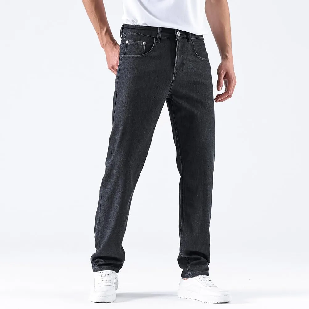 GAIAKOU Men's Baggy Slim Fit Stretch Work Jeans - Straight Loose Blue Elastic