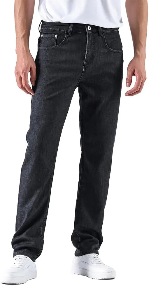 GAIAKOU Men's Baggy Slim Fit Stretch Work Jeans - Straight Loose Blue Elastic