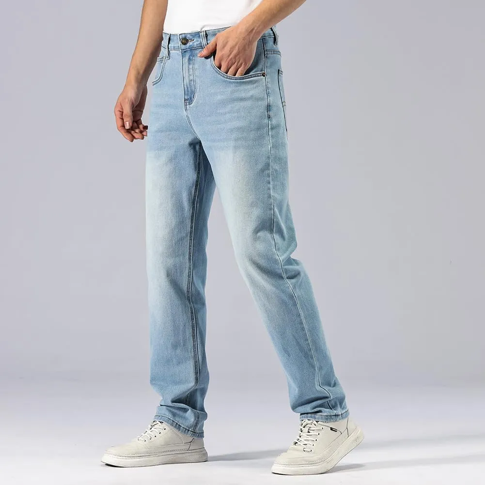 GAIAKOU Men's Baggy Slim Fit Stretch Work Jeans - Straight Loose Blue Elastic
