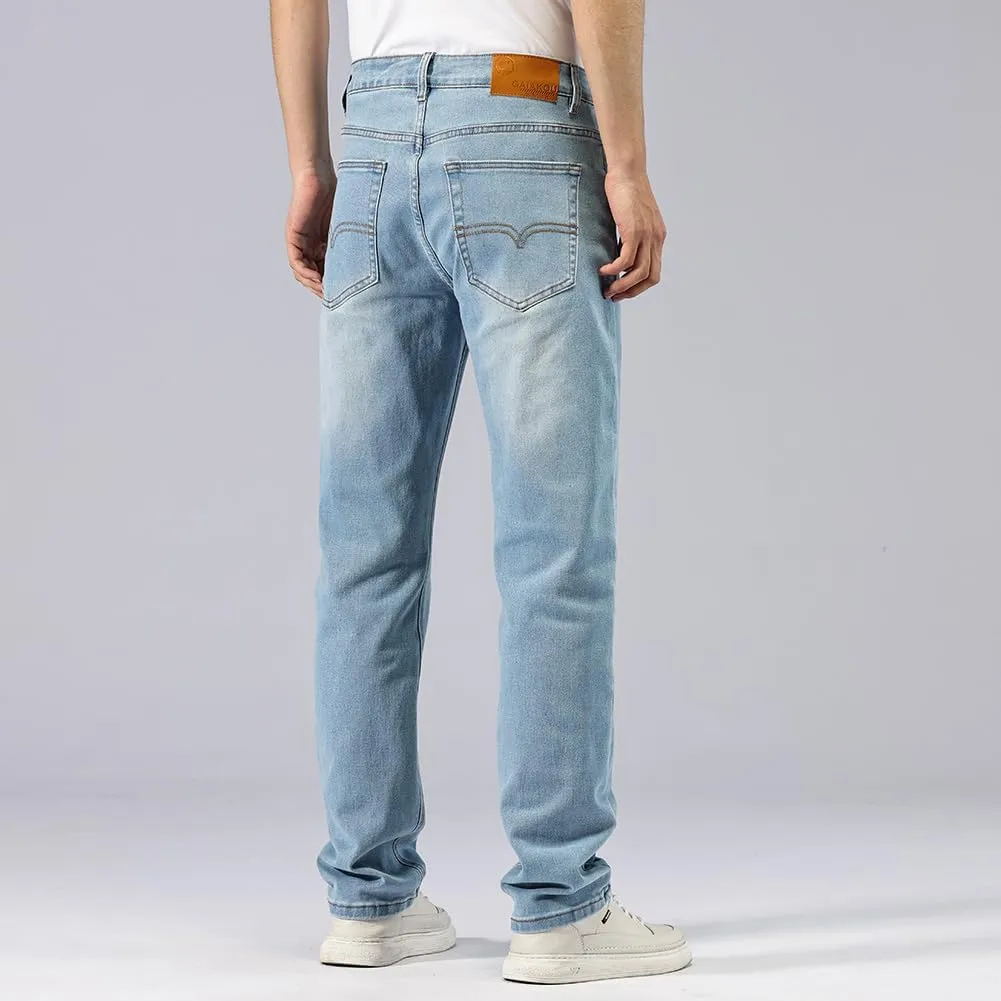 GAIAKOU Men's Baggy Slim Fit Stretch Work Jeans - Straight Loose Blue Elastic
