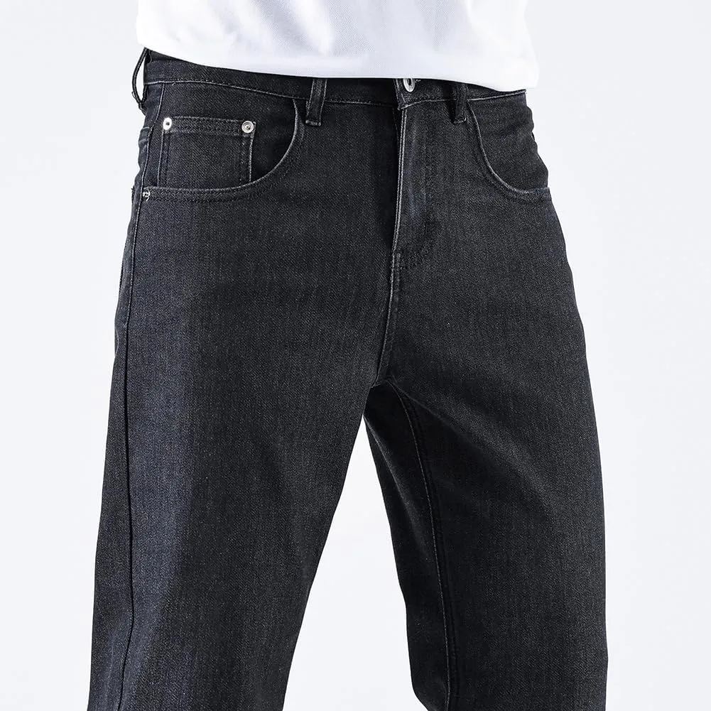 GAIAKOU Men's Baggy Slim Fit Stretch Work Jeans - Straight Loose Blue Elastic