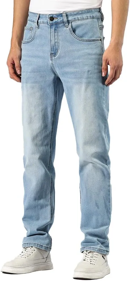 GAIAKOU Men's Baggy Slim Fit Stretch Work Jeans - Straight Loose Blue Elastic