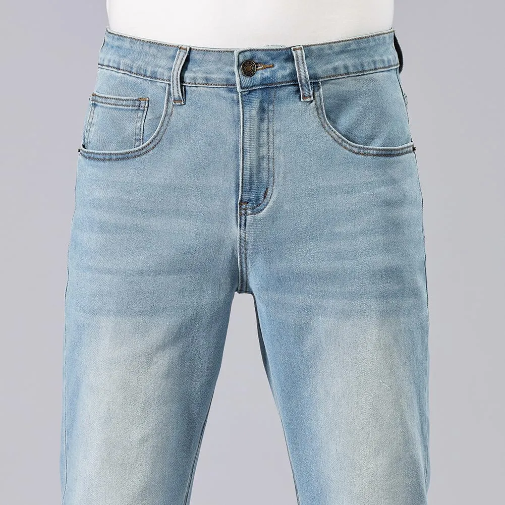 GAIAKOU Men's Baggy Slim Fit Stretch Work Jeans - Straight Loose Blue Elastic
