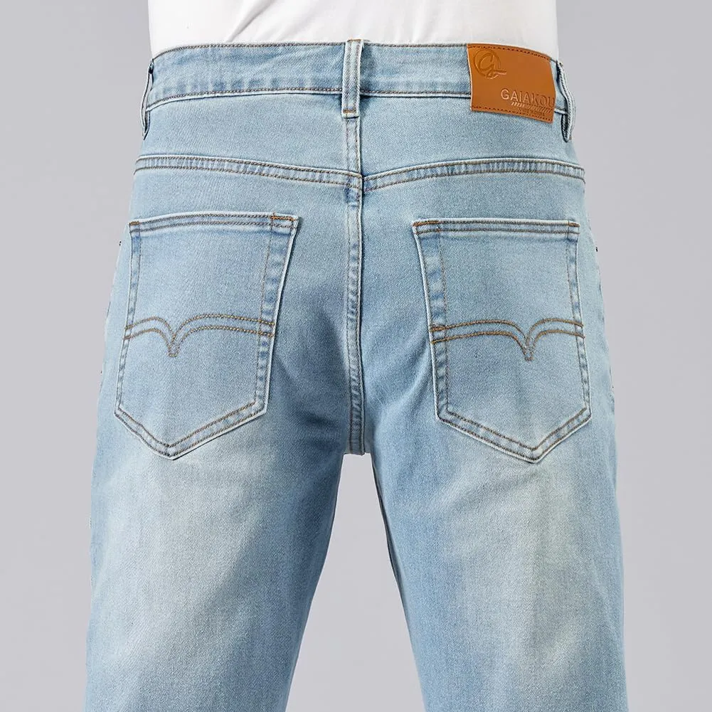 GAIAKOU Men's Baggy Slim Fit Stretch Work Jeans - Straight Loose Blue Elastic