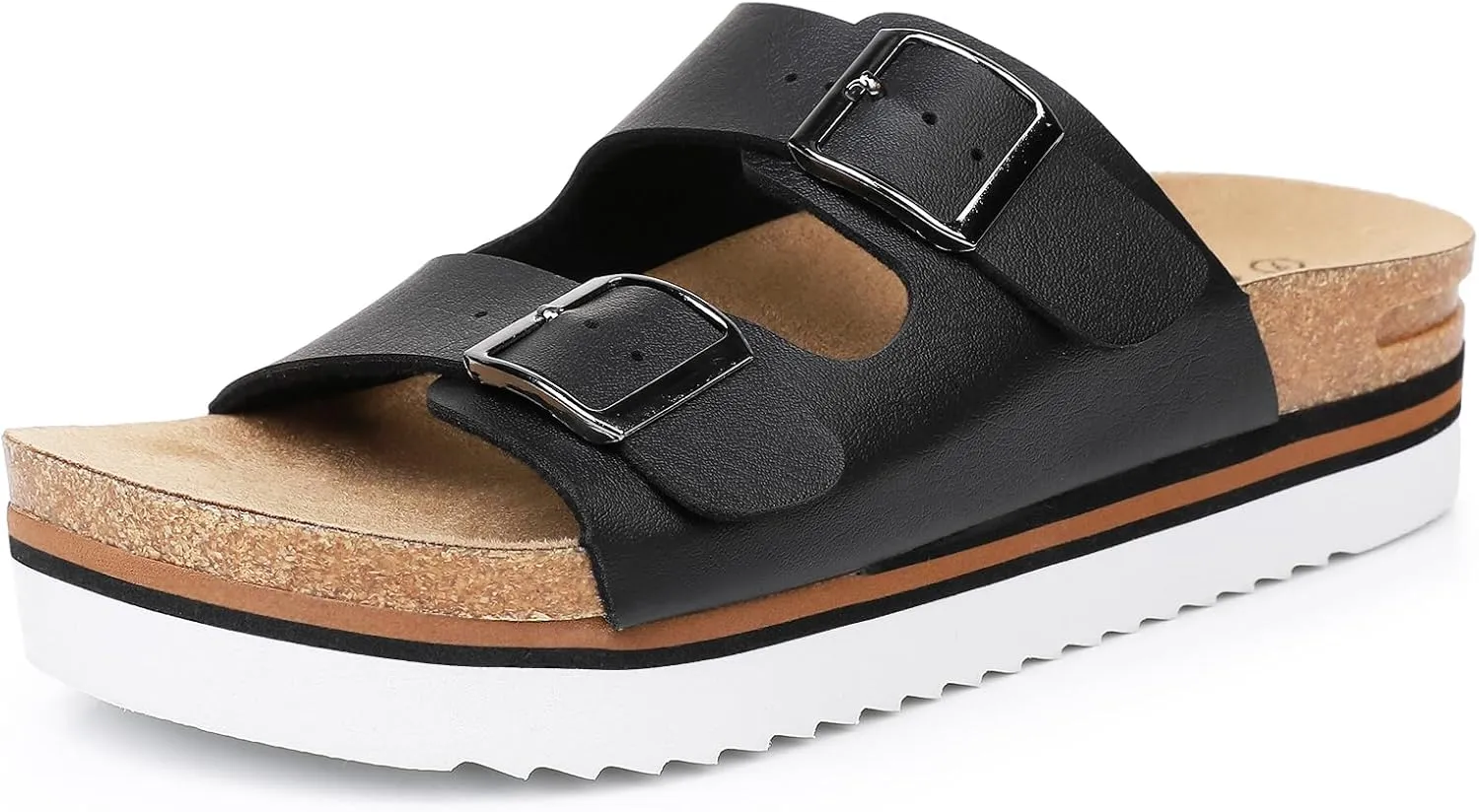 GAWBAW Women's Summer Platform Sandals With Two Straps Comfortable Arch Support Beach Slide Sandals Cork Footbed Flatform Sandals For Women