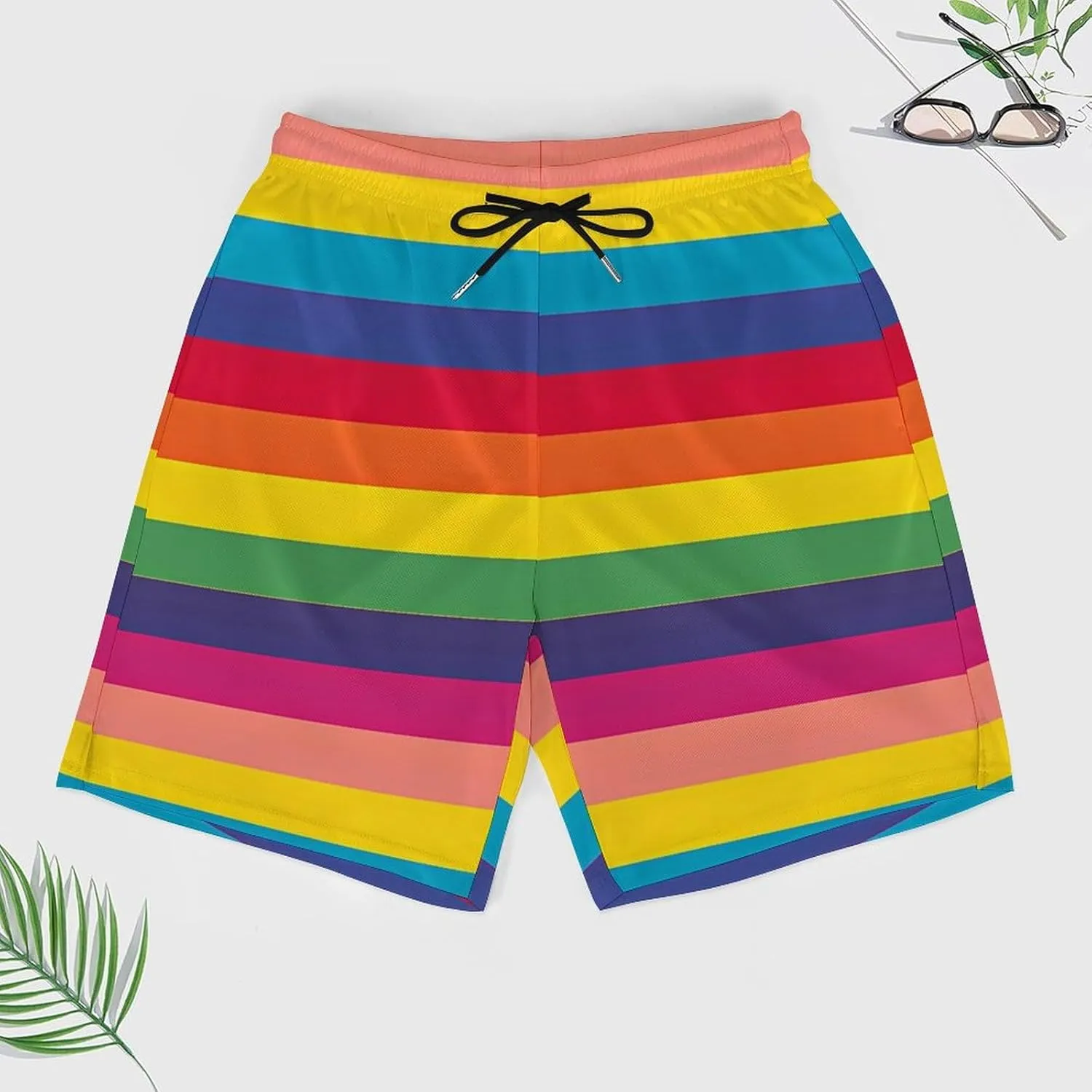 Gay Pride LGBT Rainbow Flag Pattern Men's Swim Trunks Quick Dry Board Shorts Swimwear Beach Shorts with Compression Liner