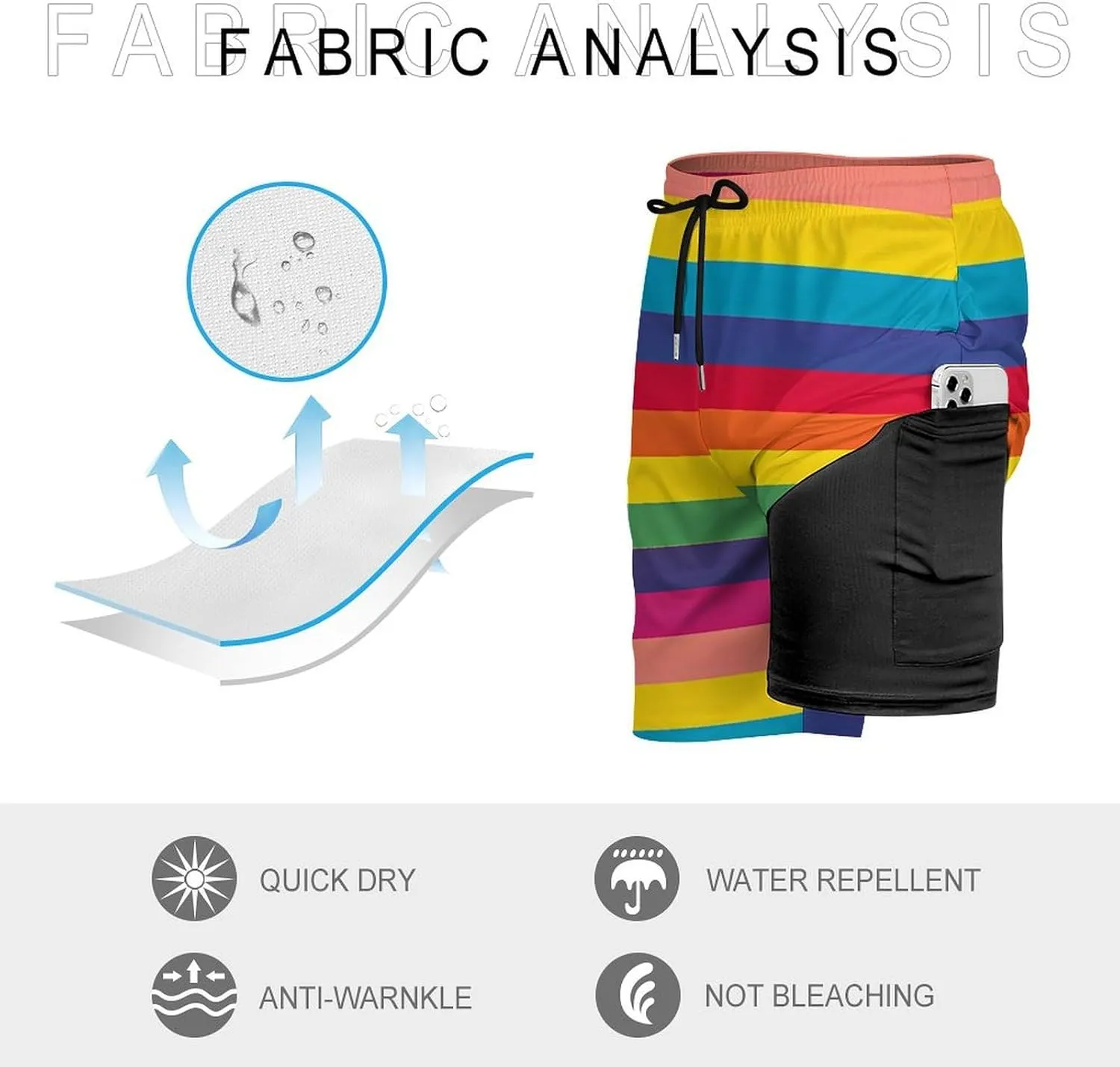Gay Pride LGBT Rainbow Flag Pattern Men's Swim Trunks Quick Dry Board Shorts Swimwear Beach Shorts with Compression Liner