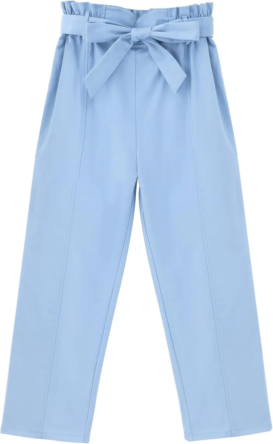 GERU Girls High Waist Belted Paperbag Pants Casual Fit Elastic Tapered Trousers with Pockets 4-12 Years