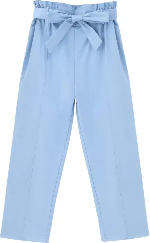 GERU Girls High Waist Belted Paperbag Pants Casual Fit Elastic Tapered Trousers with Pockets 4-12 Years