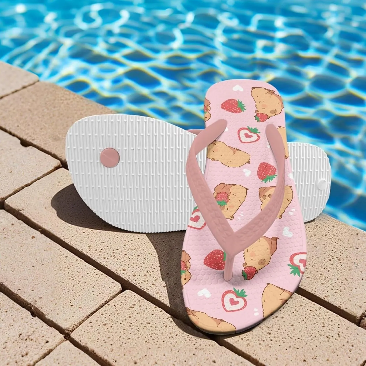 Girl's Flip Flops Kid's Non-Slip Sole Quick Drying Beach Slippers Slide Sandals Pink Straps
