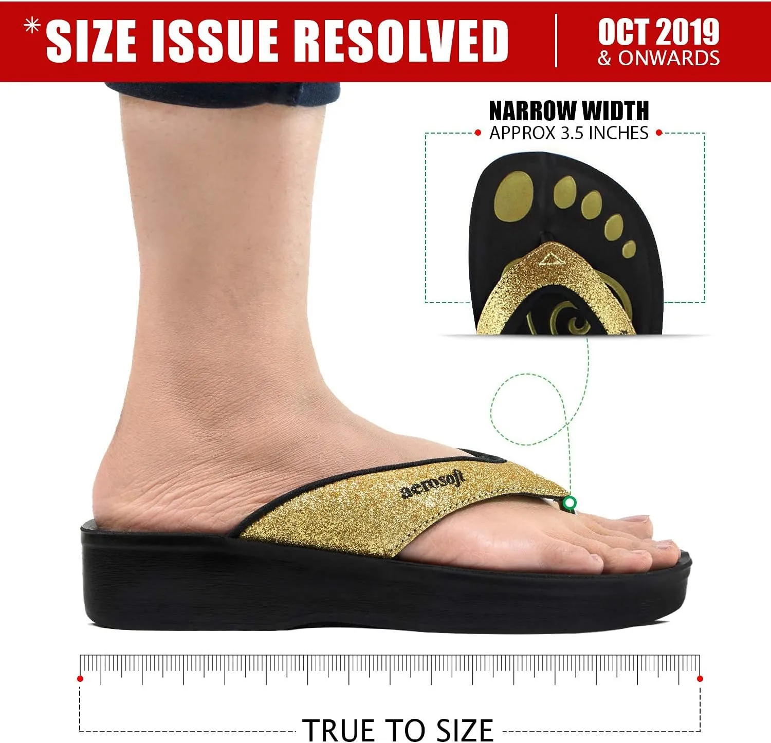 Glitter Orthotic Support Comfortable Flip Flops Sandals for Women (US 5, Glitter Gold)